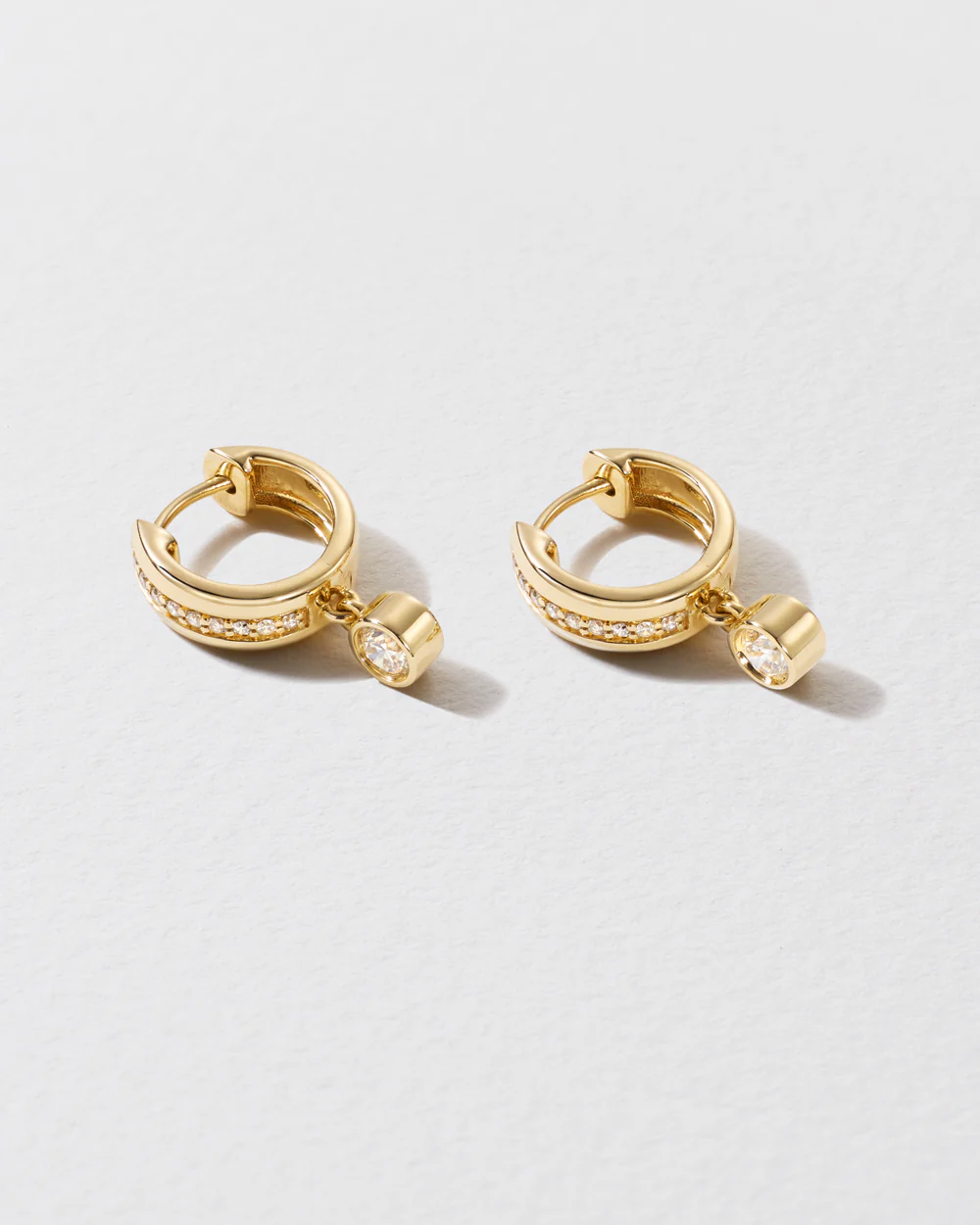 Round Diamond Stripe Drop Hoop Earrings - Image 3